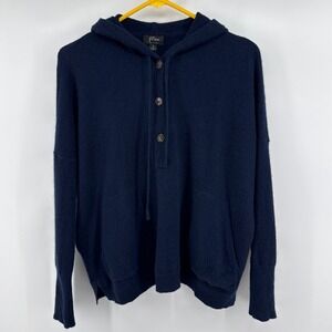 J.Crew Mens Navy Blue 100% Cashmere Button Henley Hoodie Sweater S J6633